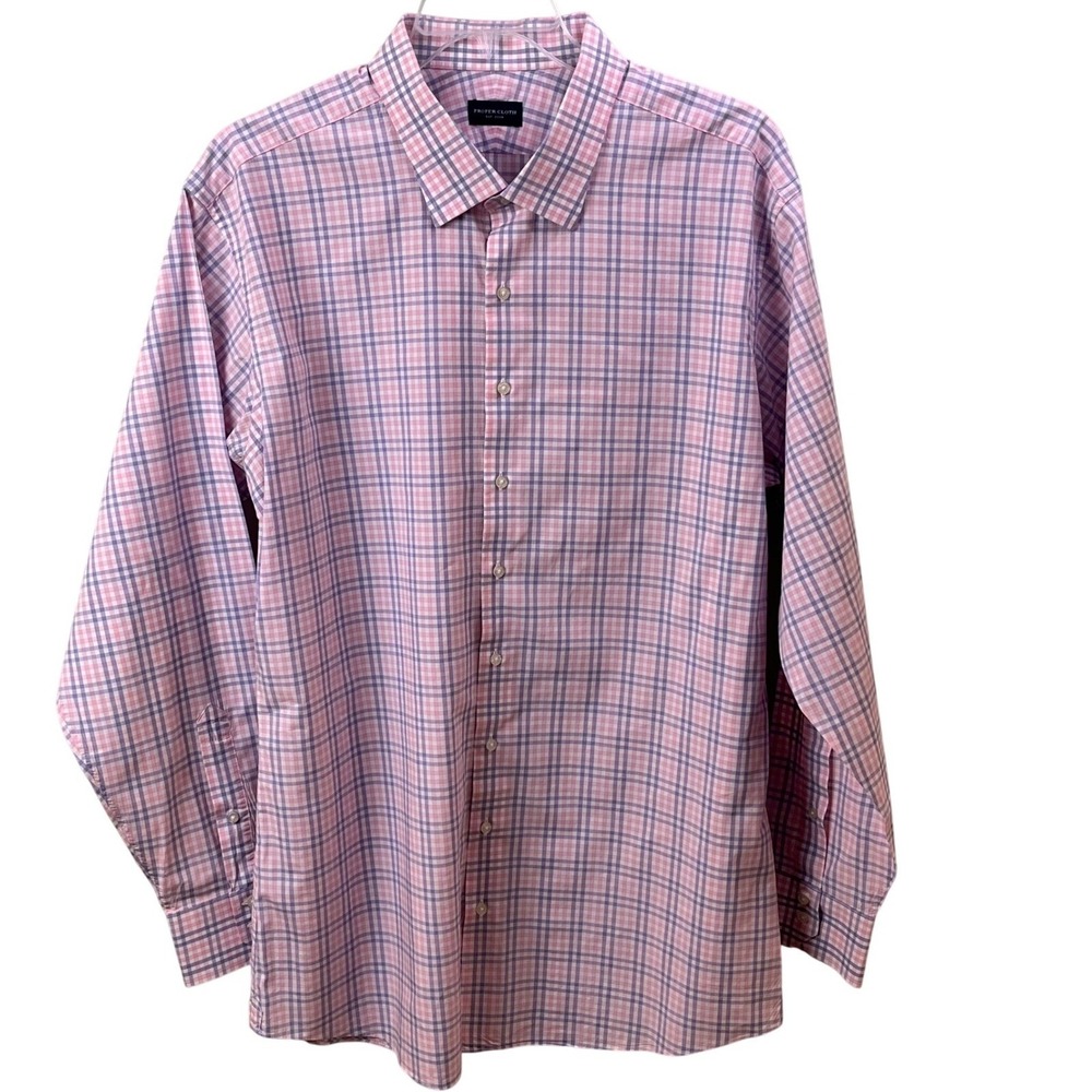 Proper Cloth Blue Pink‎ Check Long Sleeve Tailored Shirt 20/36 Men's
